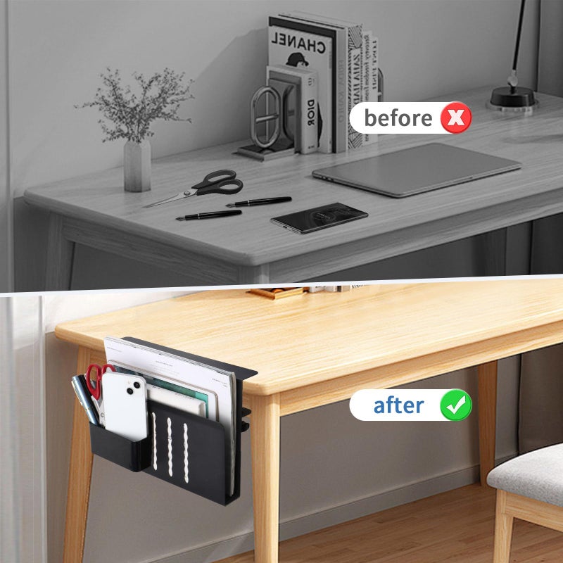 osseph Under Desk Laptop Holder  Desk Side Storage with Anti-Scratch Pad & Magnetic Pen Holder  Clamp on Table Organizer for Office Home Fits Flat Edge Table 0.3"" to 2.3"" - Image 3